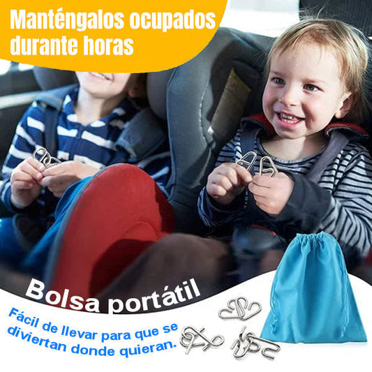 Anillo de rompecabezas de metal de ocho piezas versión azul, desafíos mentales