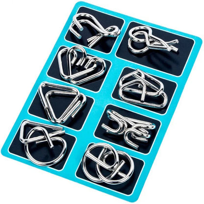 Anillo de rompecabezas de metal de ocho piezas versión azul, desafíos mentales