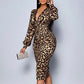 🔥 50% DE DESCUENTO 🔥 Vestido Leopardo para Mujer 🐆✨ | Escote en V, Manga Linterna y Largo Medio 💃 Elegante, Sexy y Favorecedor 🔥
