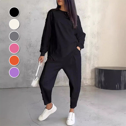 💕 Conjunto de sudadera de manga larga para mujer con dobladillo irregular y pantalón