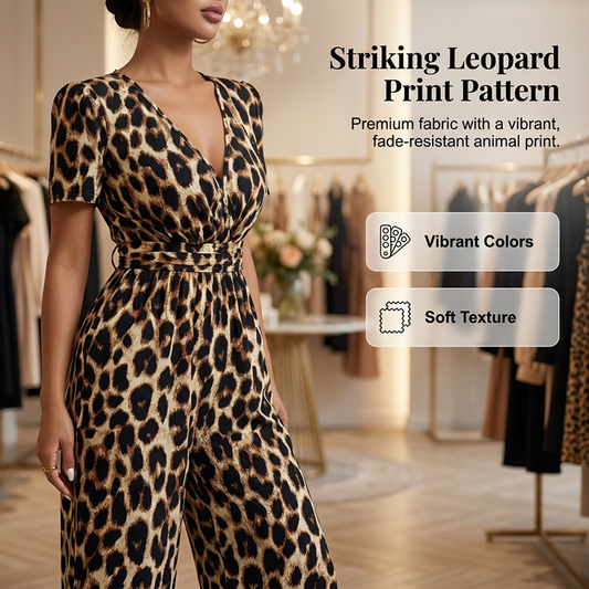 Mono de leopardo con escote en V y pierna ancha