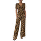 Mono de leopardo con escote en V y pierna ancha
