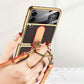 Funda Original de Cuero con Pantalla Trasera de Cristal Templado y Cordón de Seguridad para Samsung Z Flip4 Flip3 5G