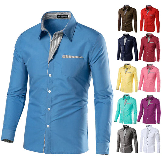 Camisas de rayas de los hombres de manga larga de negocios Slim Fit