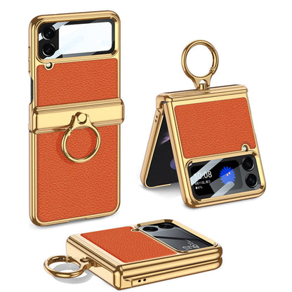 Funda magnética de cuero con bisagras y chapado para Galaxy Z Flip4 Flip3 5G