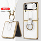 Funda Original de Cuero con Pantalla Trasera de Cristal Templado y Cordón de Seguridad para Samsung Z Flip4 Flip3 5G
