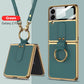 Funda Original de Cuero con Pantalla Trasera de Cristal Templado y Cordón de Seguridad para Samsung Z Flip4 Flip3 5G