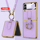 Funda Original de Cuero con Pantalla Trasera de Cristal Templado y Cordón de Seguridad para Samsung Z Flip4 Flip3 5G