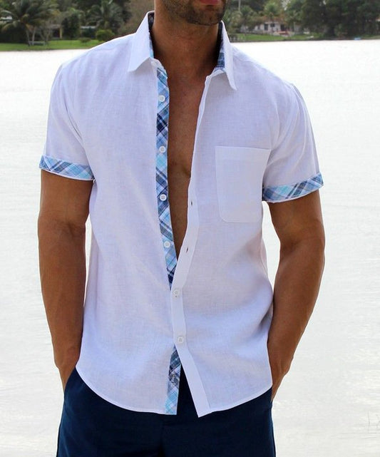 Oferta de verano-49 % OFF🔥 --- Camisa informal con botones y cuello a cuadros para hombre